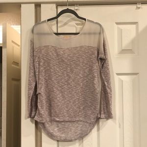 Pink/white boutique sweater with sheer top, small